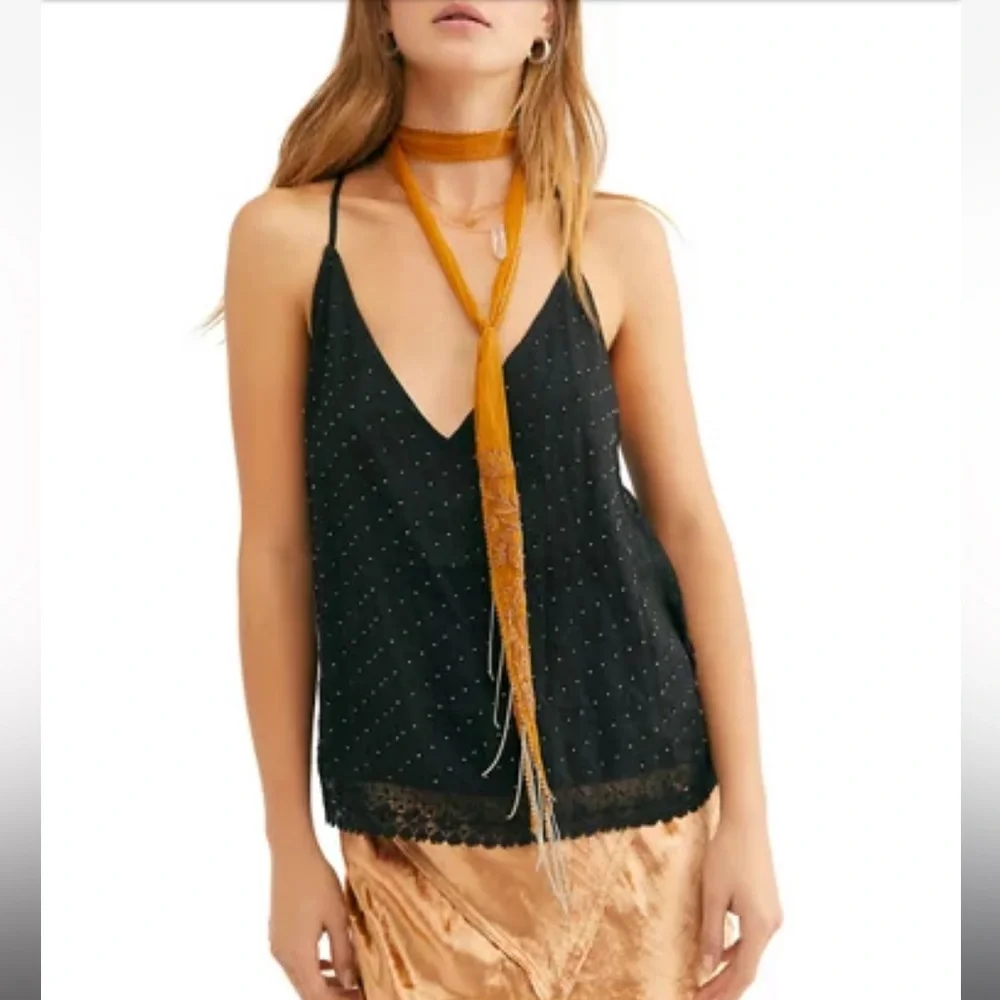 Free People $68 Bright Lights Cami Beaded Top Black Size XS OB1068264 Boho - Picture 3 of 10